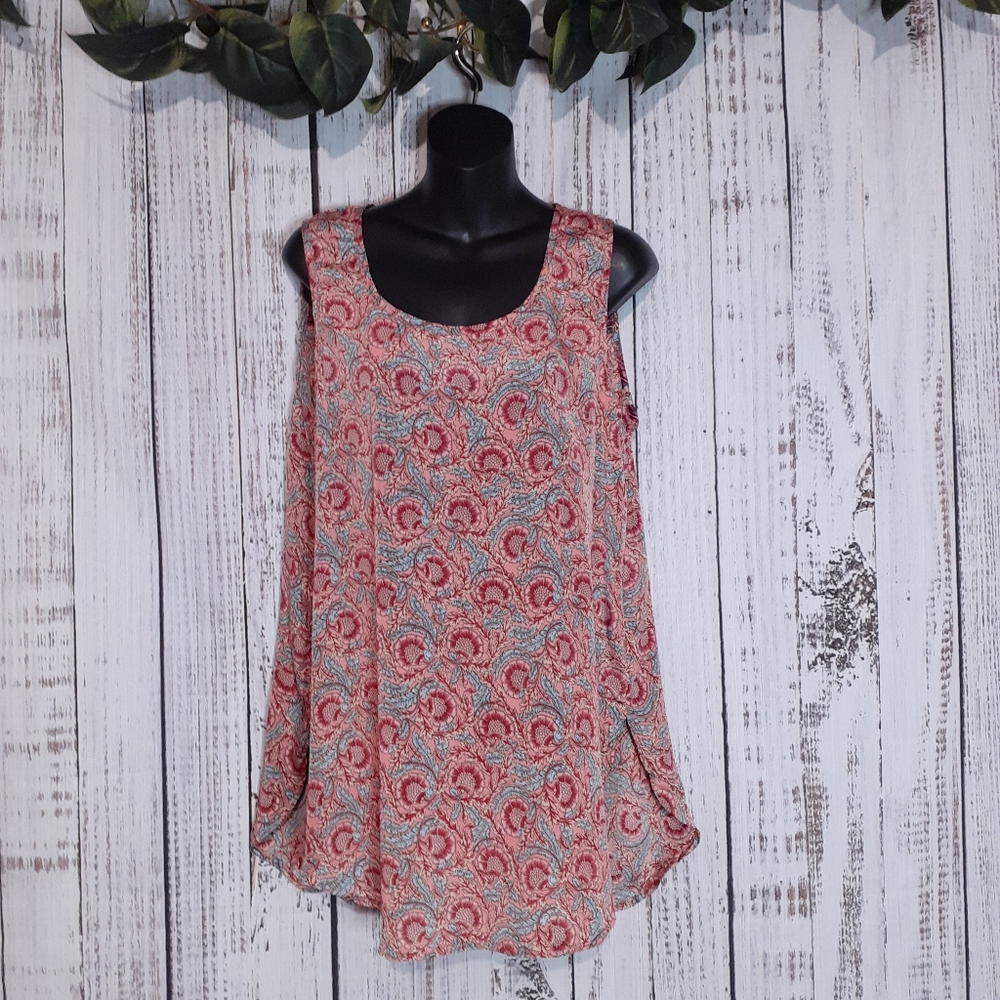 Cienna silk sleeveless high low blouse in Harmony pink & turquoise floral print